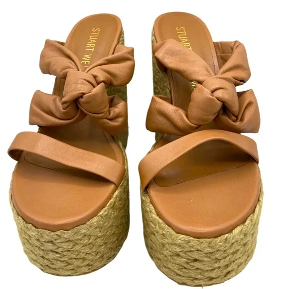 NWOB Stuart Weitzman Playa Sohigh Leather Knot Espadrille Platform Sandals - Picture 9 of 14